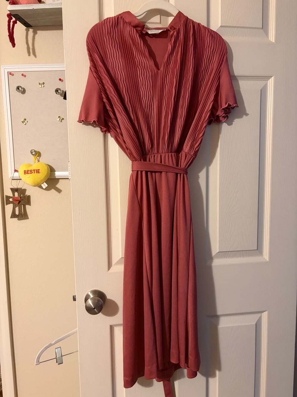 Vintage JCPenney Fashions Dusty Rose Pleated Midi Dress with Belt